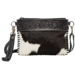 Tooling Leather Cowhide Clutch Bag Black and White