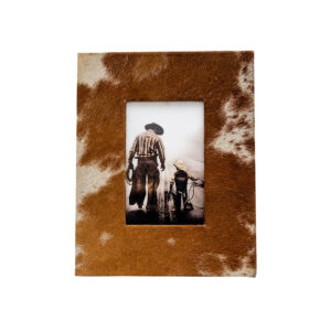 cowhide photo frame brown white