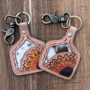 tooled cowhide key chain