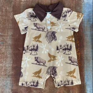 Boys Romper Indian Green Print