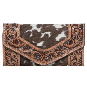 Tooled Cowhide Trifold Clutch Brown